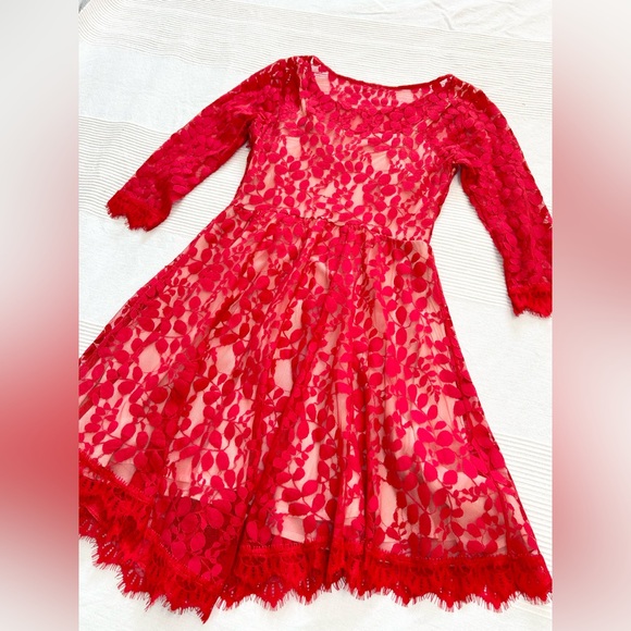 Free People Red Floral Lace Mesh Dress - Picture 10 of 14